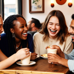 **

Prompt: A diverse group of friends laughing and talking animatedly around a table in a cozy cafe. The focus is on genuine smiles and engaged body language, showcasing authentic connection and shared joy. Soft, warm lighting. In the style of a candid, realistic photograph.

**
